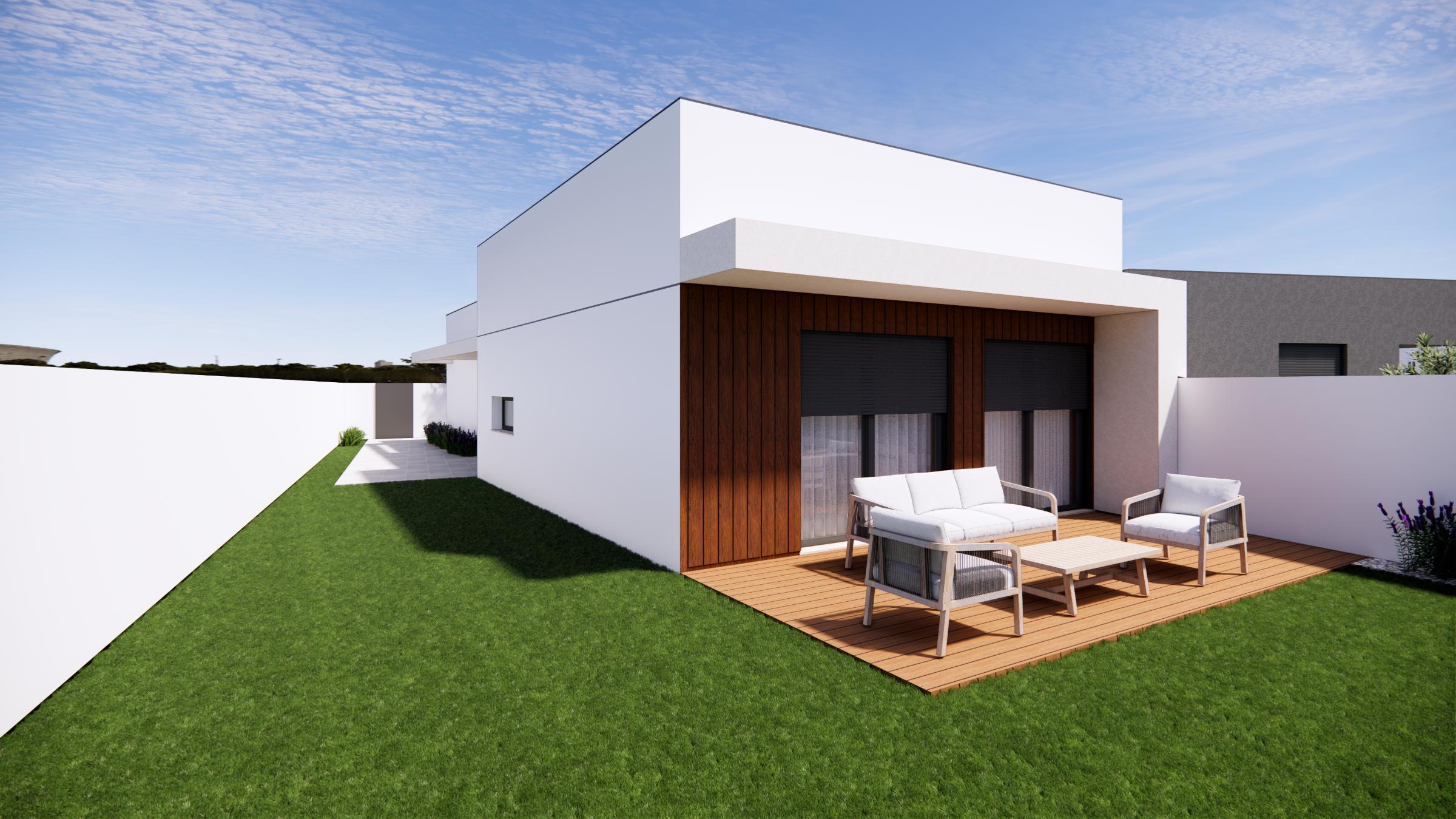 enquadra-moirinho3-17 Foto do exterior da moradia - perspetiva do deck e jardim