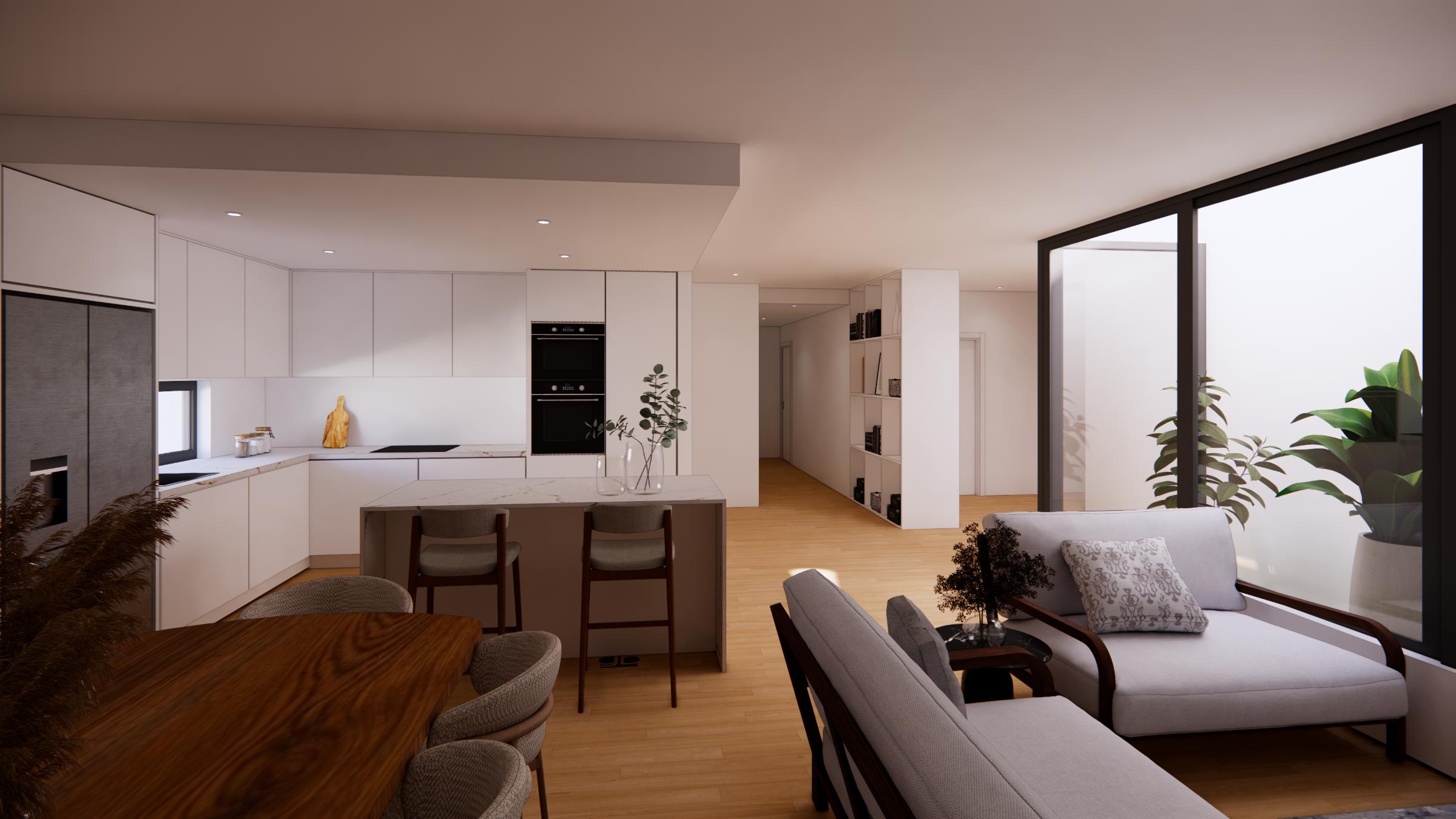 enquadra-moirinho3-5 Foto da cozinha e corredor - perspetiva das salas